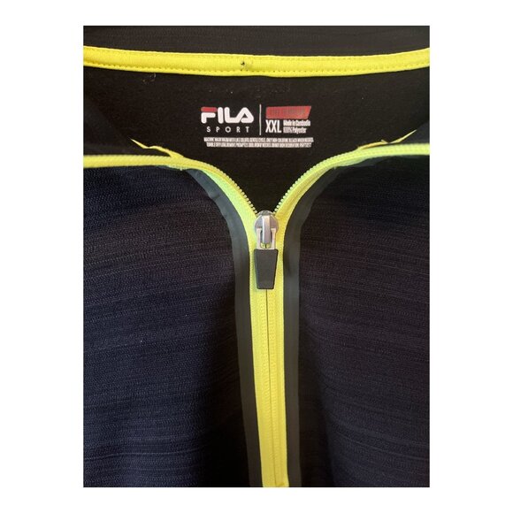 FILA Sport Men’s XXL Quarter Zip Pullover Black Neon Trim Long Sleeve Shirt - Picture 2 of 6